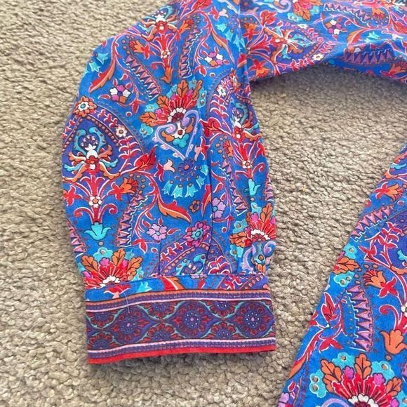 Loft The Softened Shirt Blouse Blue Floral Paisley Boho Henley Size XS - Picture 10 of 11
